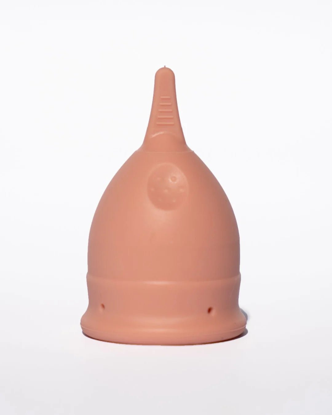 POM Finger Grip Menstrual Cup in light peach. Made from 100% medical-grade silicone, this soft, flexible cup features an easy-to-hold finger grip design for comfortable insertion and removal.