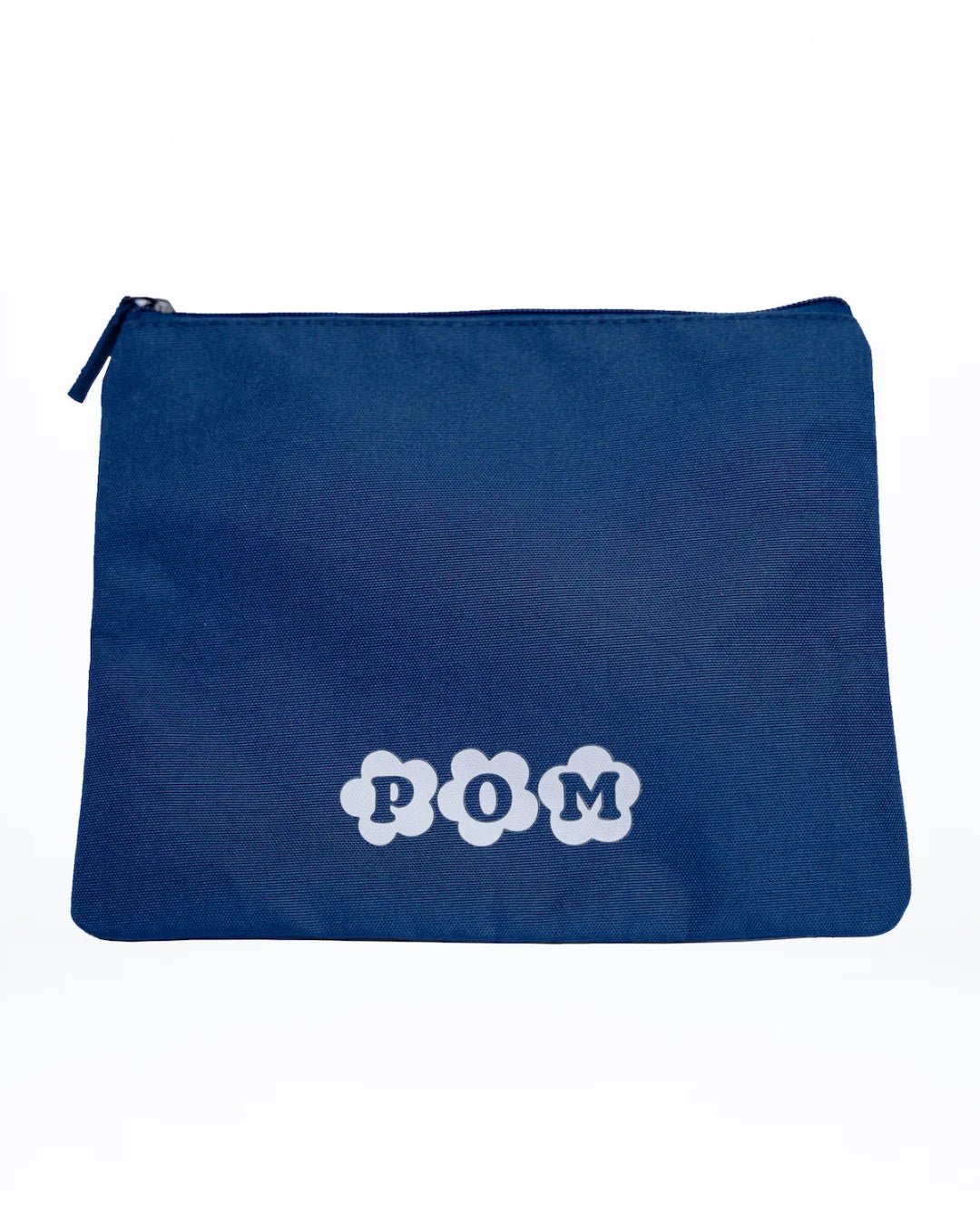 POM Waterproof Toiletry Bag in navy made from rPET (recycled plastic bottles), designed for storing clean or used POM menstrual cups and POM swimwear.