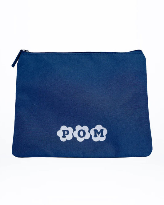 POM Waterproof Toiletry Bag in navy made from rPET (recycled plastic bottles), designed for storing clean or used POM menstrual cups and POM swimwear.